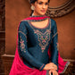 A Line Lehenga Satin Blue Embroidered Lehenga Choli