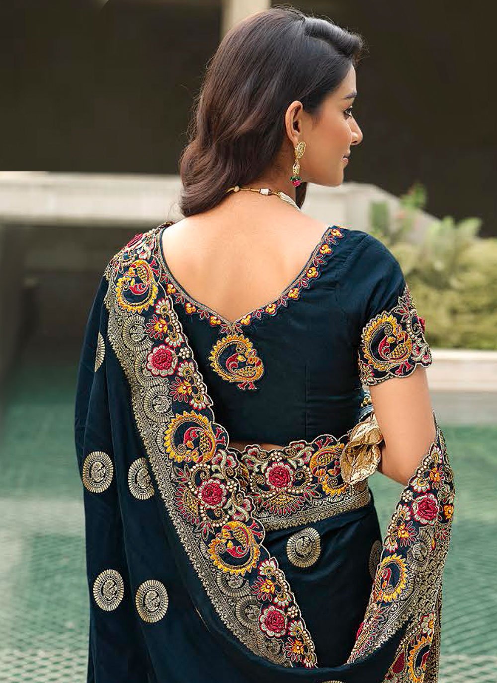 Classic Silk Teal Embroidered Saree