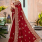 Contemporary Shimmer Silk Maroon Embroidered Saree