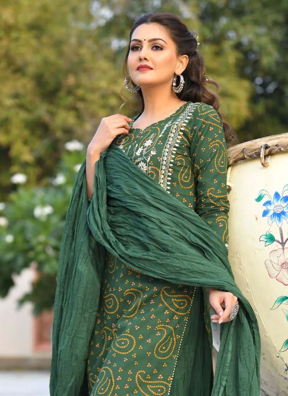 Salwar Suit Cotton Green Embroidered Salwar Kameez