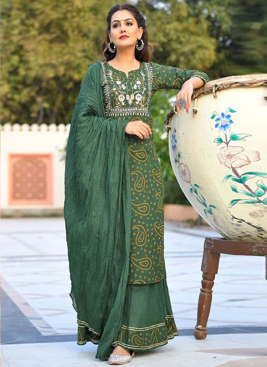 Salwar Suit Cotton Green Embroidered Salwar Kameez