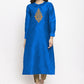 Party Wear Kurti Dupion Silk Blue Embroidered Kurtis