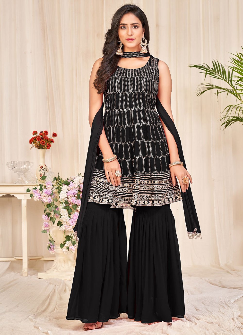 Salwar Suit Georgette Black Embroidered Salwar Kameez