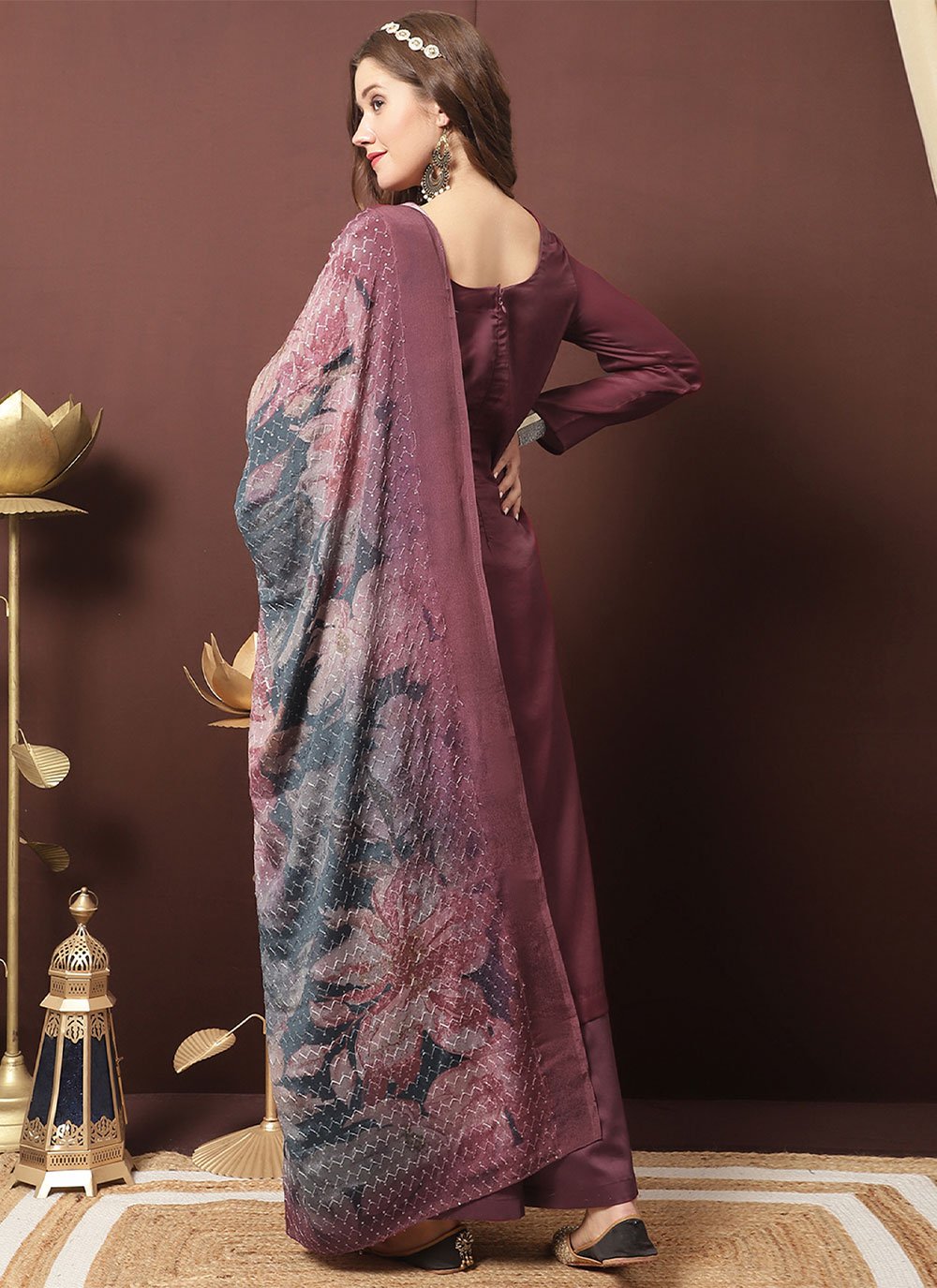 Salwar Suit Silk Maroon Embroidered Salwar Kameez