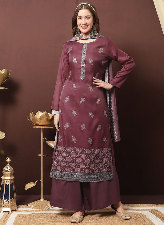 Salwar Suit Silk Maroon Embroidered Salwar Kameez