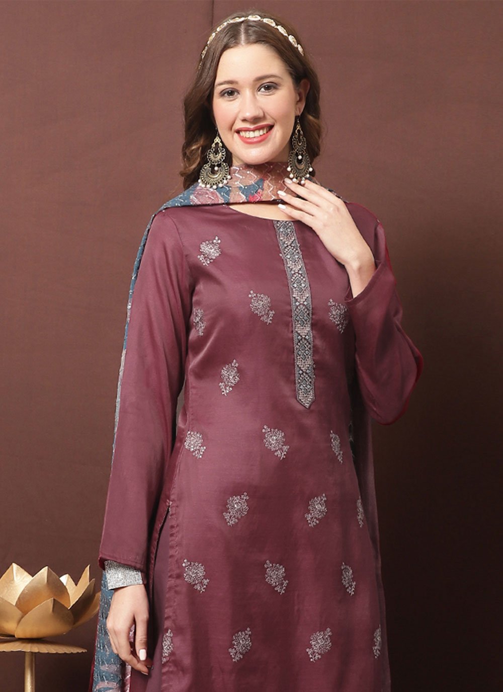 Salwar Suit Silk Maroon Embroidered Salwar Kameez