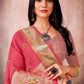 Classic Linen Silk Pink Embroidered Saree