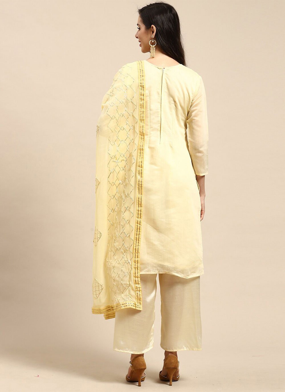 Straight Salwar Suit Silk Blend Cream Embroidered Salwar Kameez