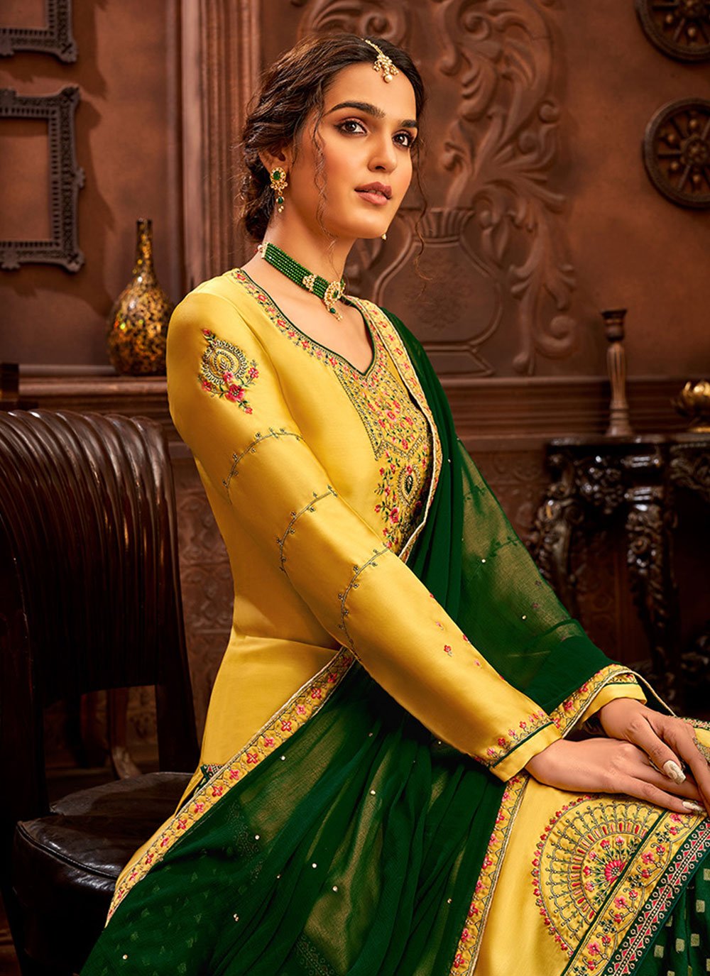 Lehenga Choli Satin Yellow Embroidered Lehenga Choli