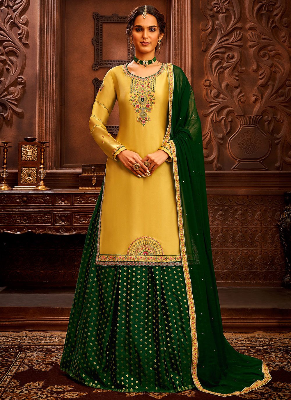 Lehenga Choli Satin Yellow Embroidered Lehenga Choli