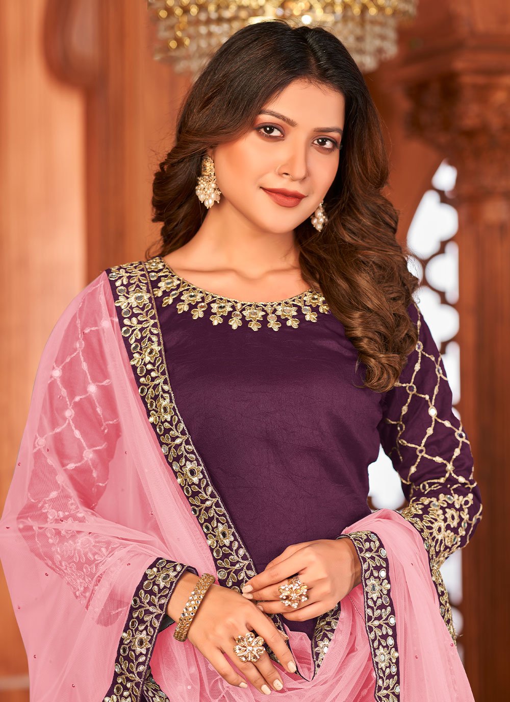 Salwar Suit Art Silk Purple Embroidered Salwar Kameez