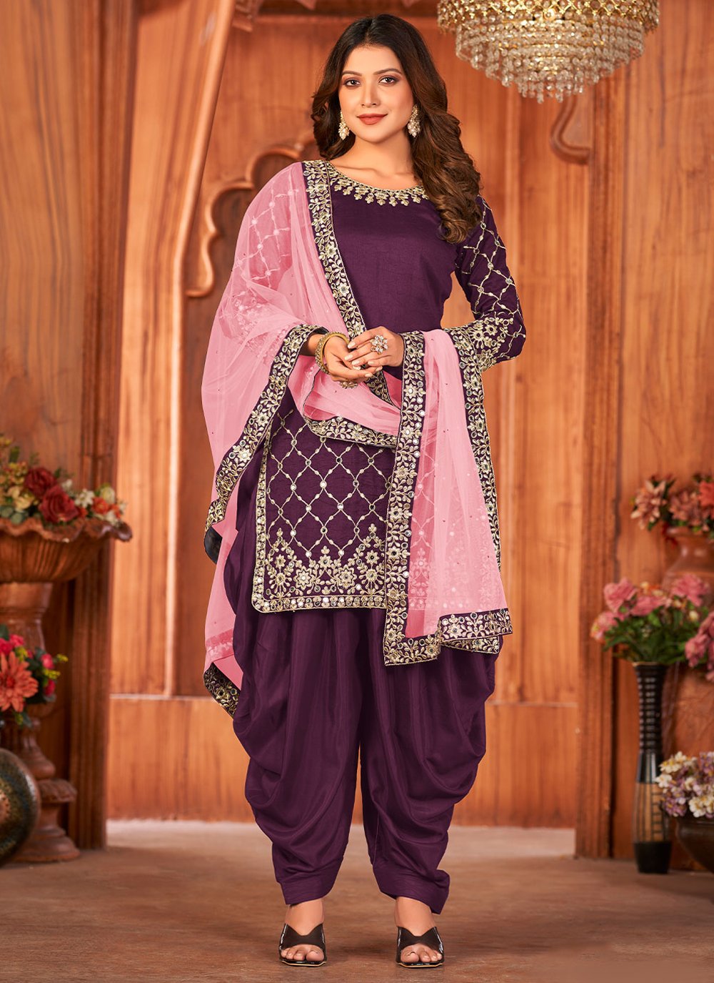 Salwar Suit Art Silk Purple Embroidered Salwar Kameez