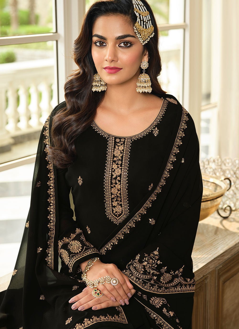 Salwar Suit Georgette Black Embroidered Salwar Kameez