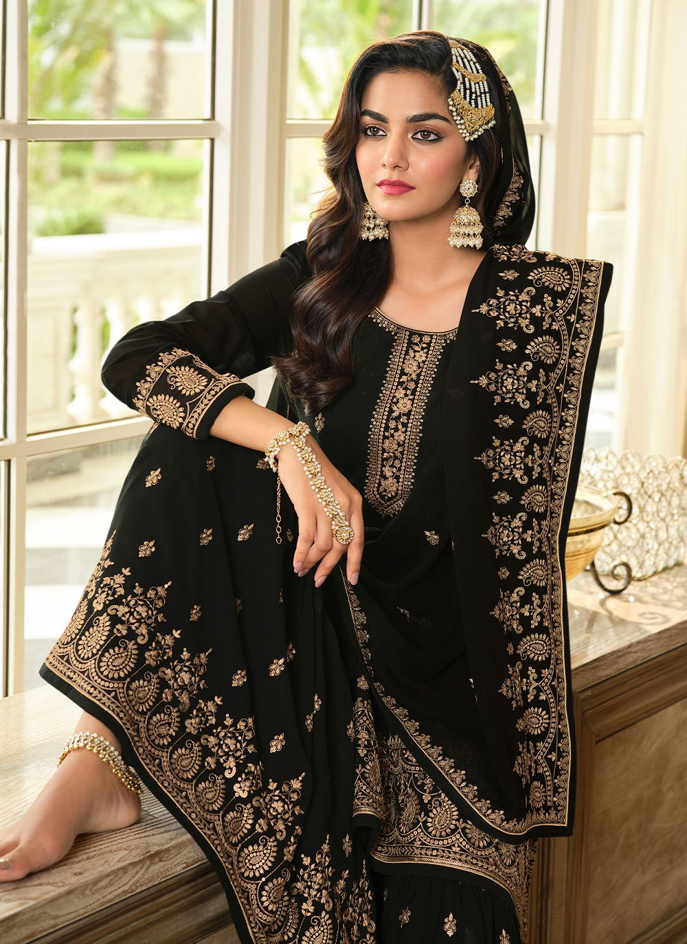 Salwar Suit Georgette Black Embroidered Salwar Kameez