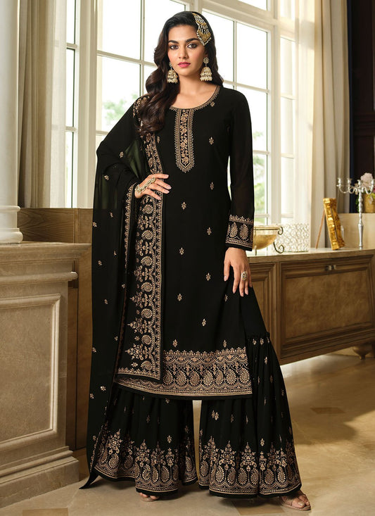 Salwar Suit Georgette Black Embroidered Salwar Kameez