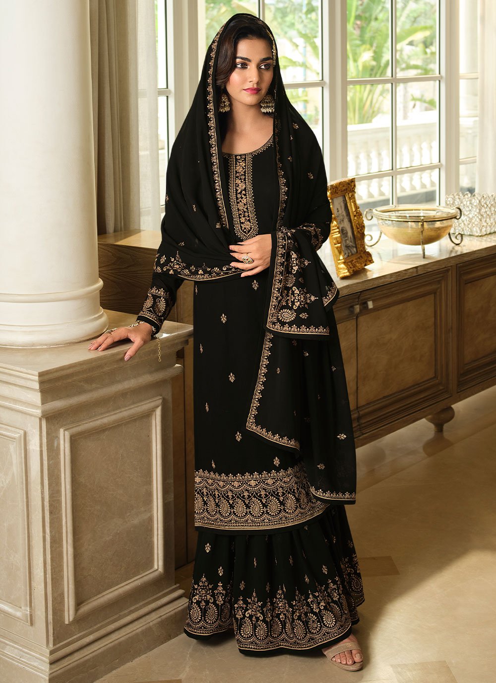 Salwar Suit Georgette Black Embroidered Salwar Kameez