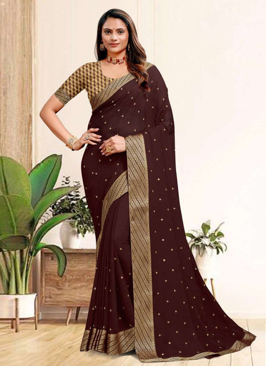 Trendy Saree Georgette Brown Embroidered Saree