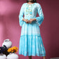 Casual Kurti Georgette Aqua Blue Embroidered Kurtis