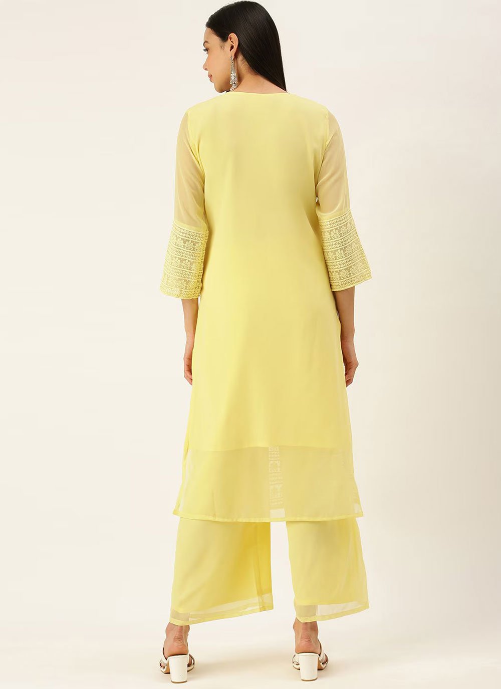 Casual Kurti Georgette Yellow Embroidered Kurtis