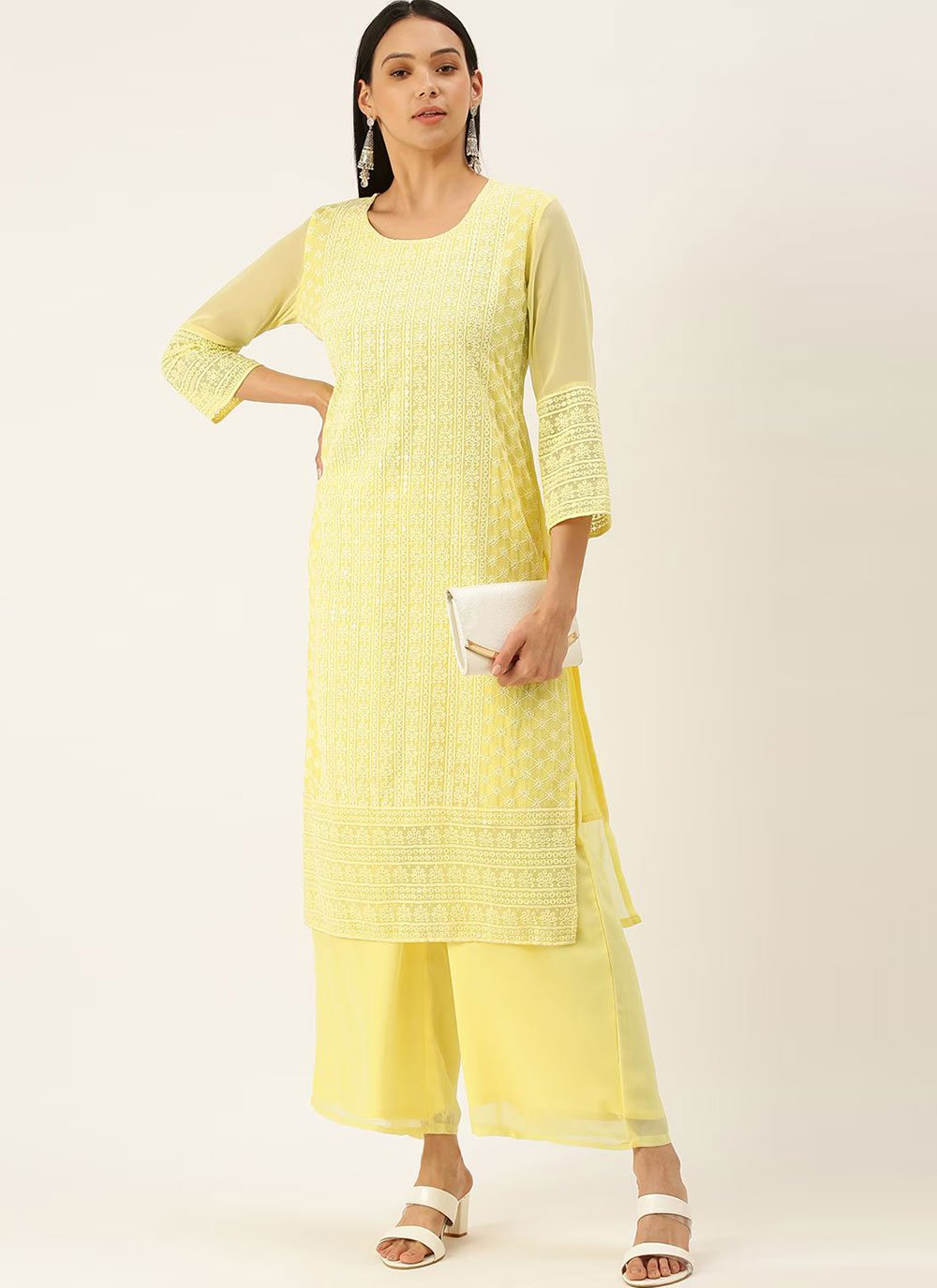 Casual Kurti Georgette Yellow Embroidered Kurtis