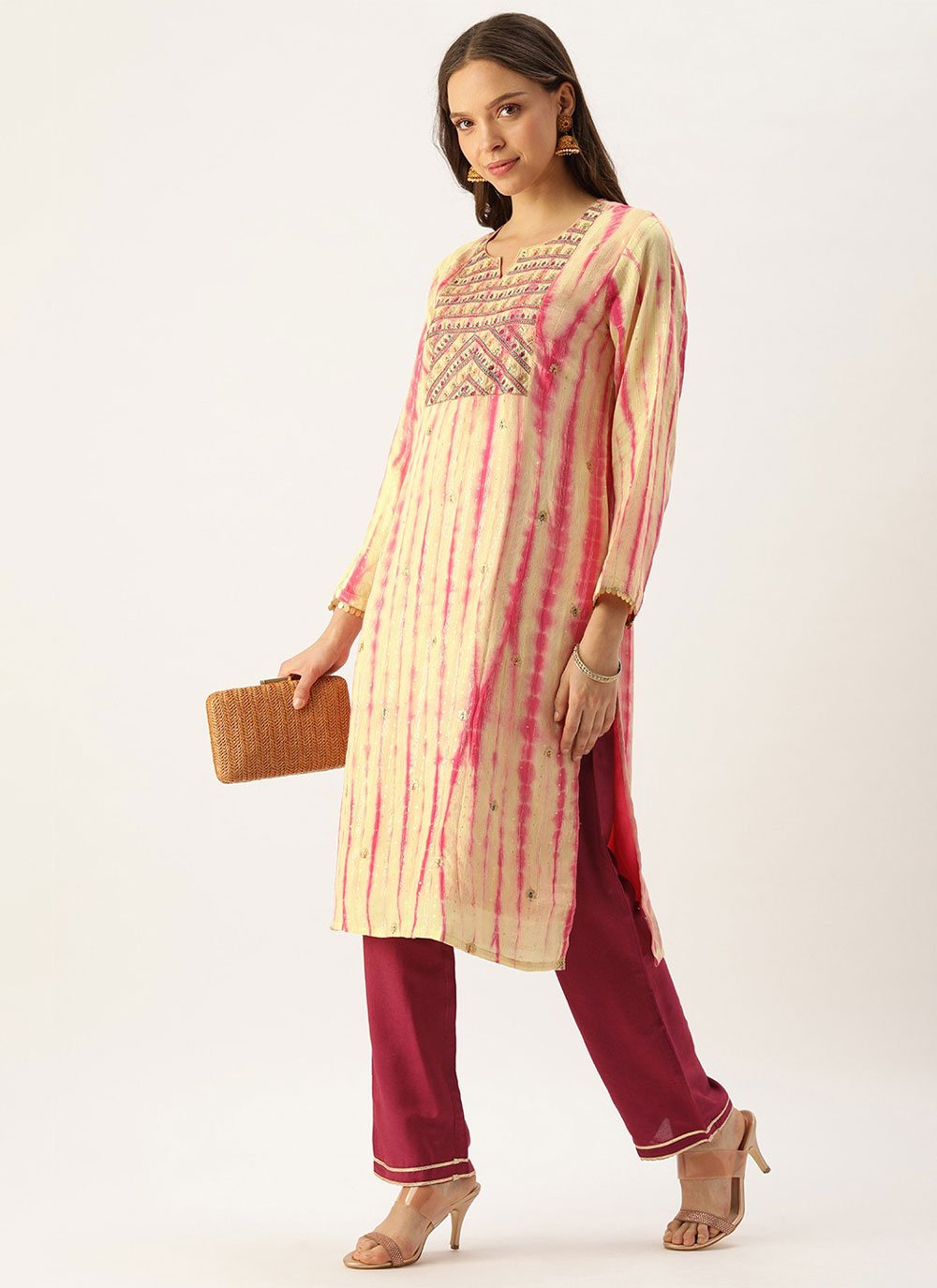 Casual Kurti Georgette Peach Embroidered Kurtis