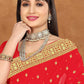 Classic Georgette Red Embroidered Saree