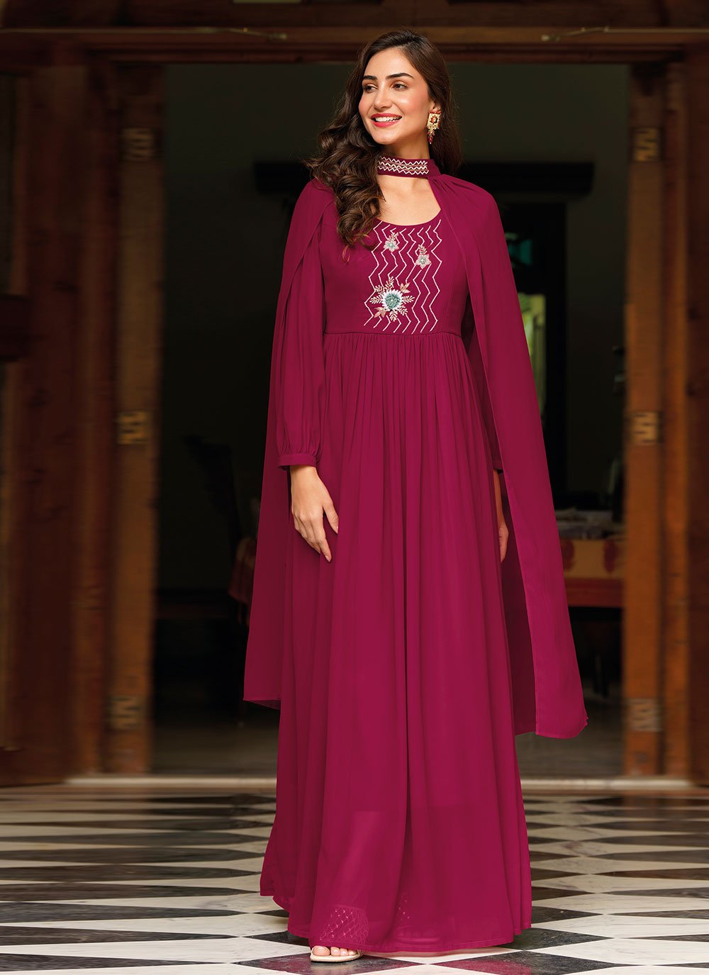 Designer Gown Georgette Rani Embroidered Gown