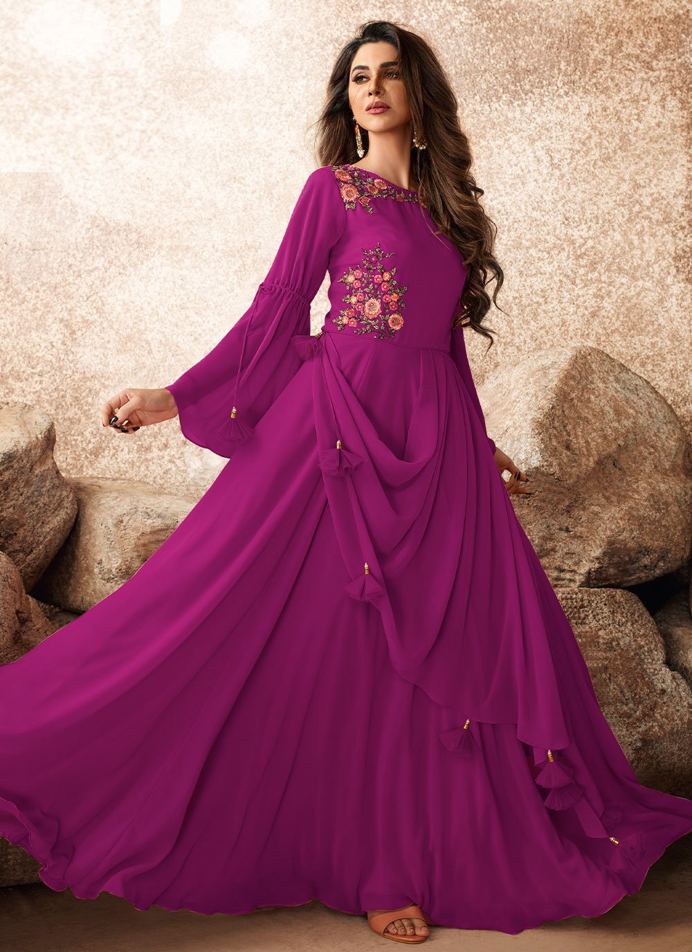 Designer Gown Georgette Rani Embroidered Gown