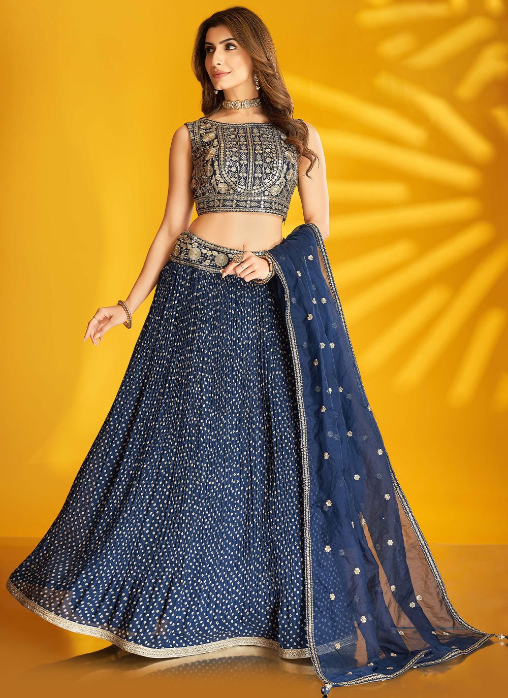 Lehenga Choli Georgette Blue Embroidered Lehenga Choli