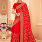 Designer Georgette Red Embroidered Saree