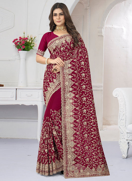 Designer Georgette Red Diamond Saree