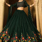 A Line Lehenga Georgette Green Embroidered Lehenga Choli