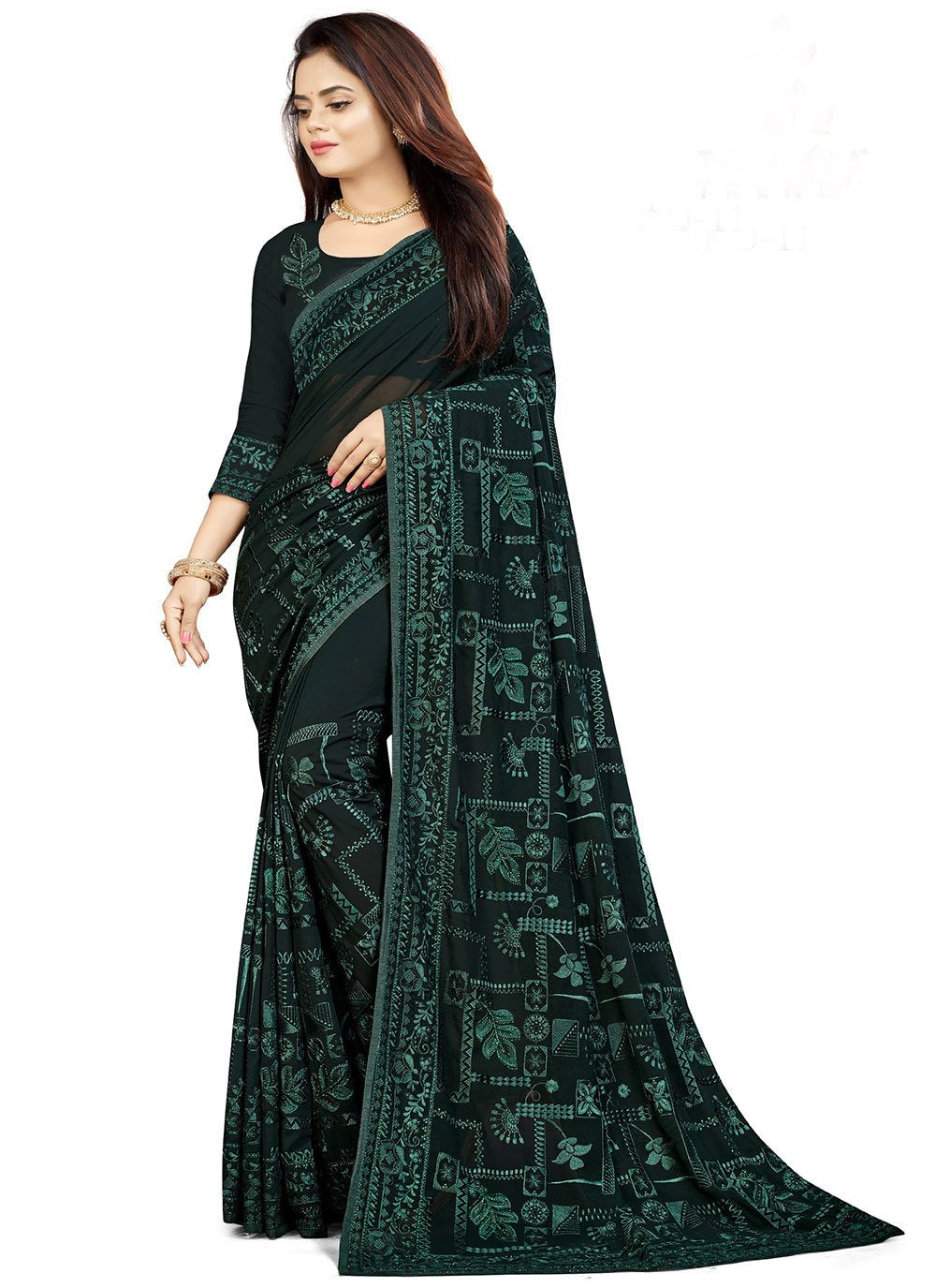 Classic Georgette Green Embroidered Saree