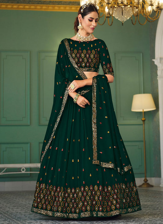 Lehenga Choli Georgette Green Embroidered Lehenga Choli