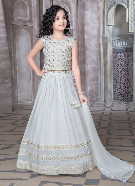 Lehenga Choli Georgette Grey Embroidered Kids