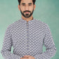 Kurta Pyjama Georgette Grey Embroidered Mens