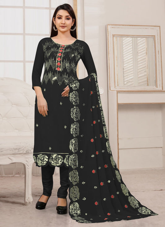 Floor Lenght Salwar Suit Georgette Black Embroidered Salwar Kameez