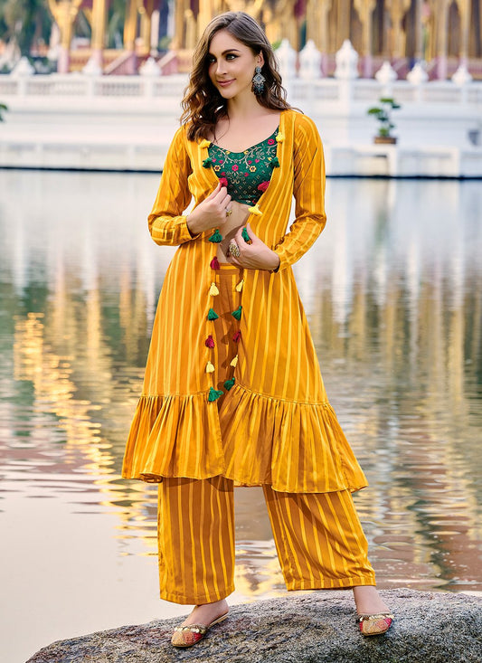 Salwar Suit Georgette Mustard Embroidered Salwar Kameez