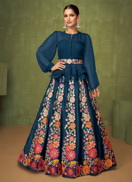 Salwar Suit Georgette Blue Embroidered Salwar Kameez