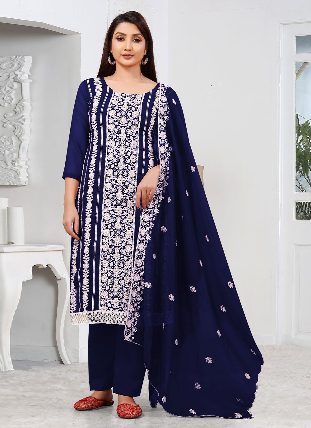 Salwar Suit Georgette Blue Embroidered Salwar Kameez