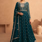 Gown Georgette Teal Embroidered Gown