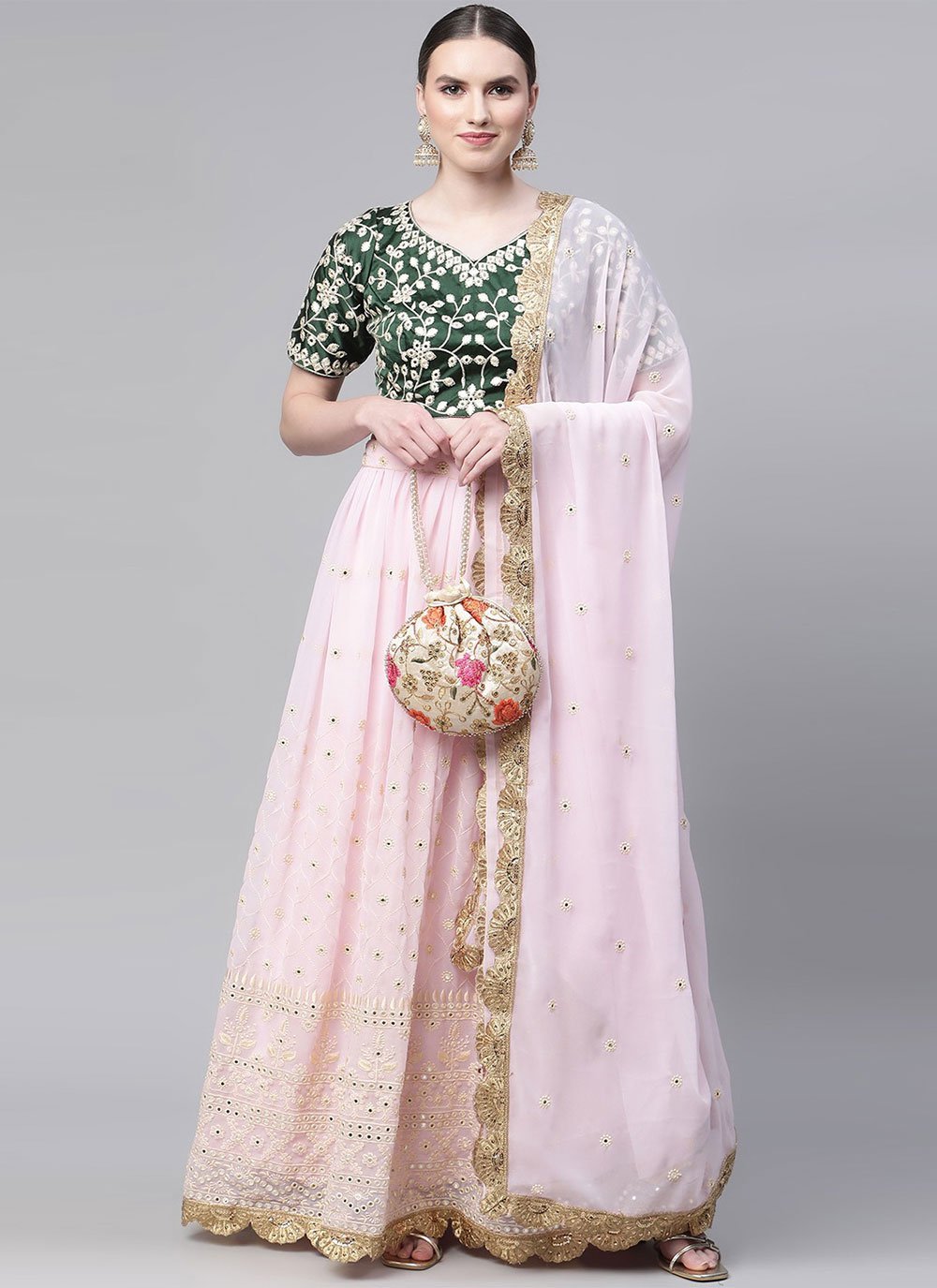 Lehenga Choli Georgette Pink Embroidered Lehenga Choli