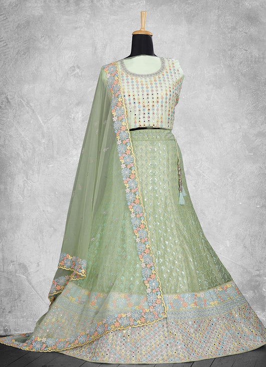 Lehenga Choli Georgette Sea Green Embroidered Lehenga Choli