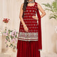 Sharara Set Georgette Maroon Embroidered Salwar Kameez