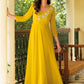 Gown Georgette Yellow Embroidered Gown