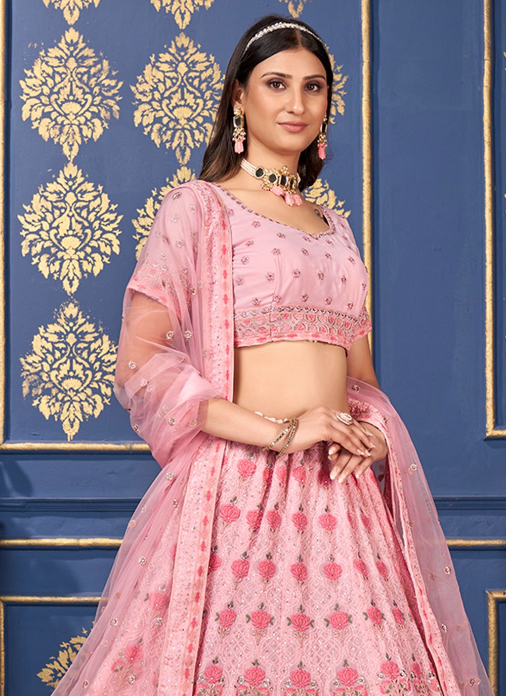 Lehenga Choli Georgette Pink Embroidered Lehenga Choli