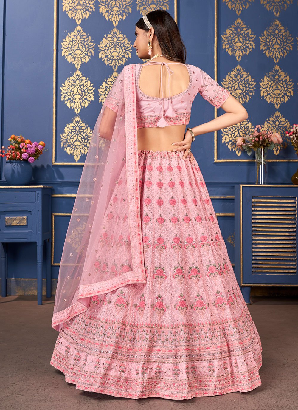 Lehenga Choli Georgette Pink Embroidered Lehenga Choli