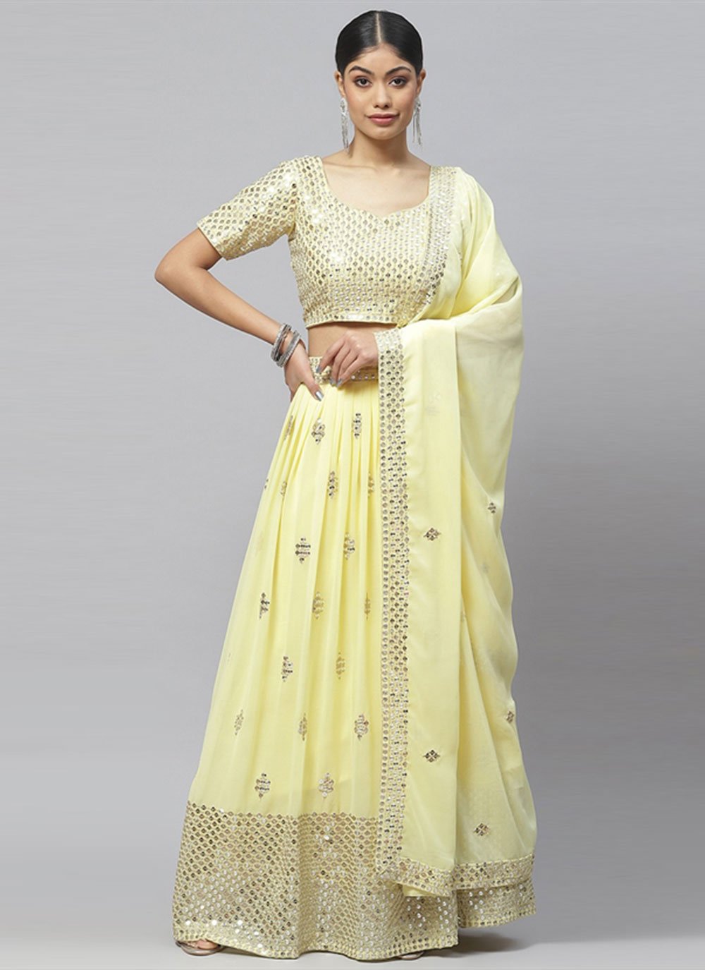 Lehenga Choli Georgette Yellow Embroidered Lehenga Choli