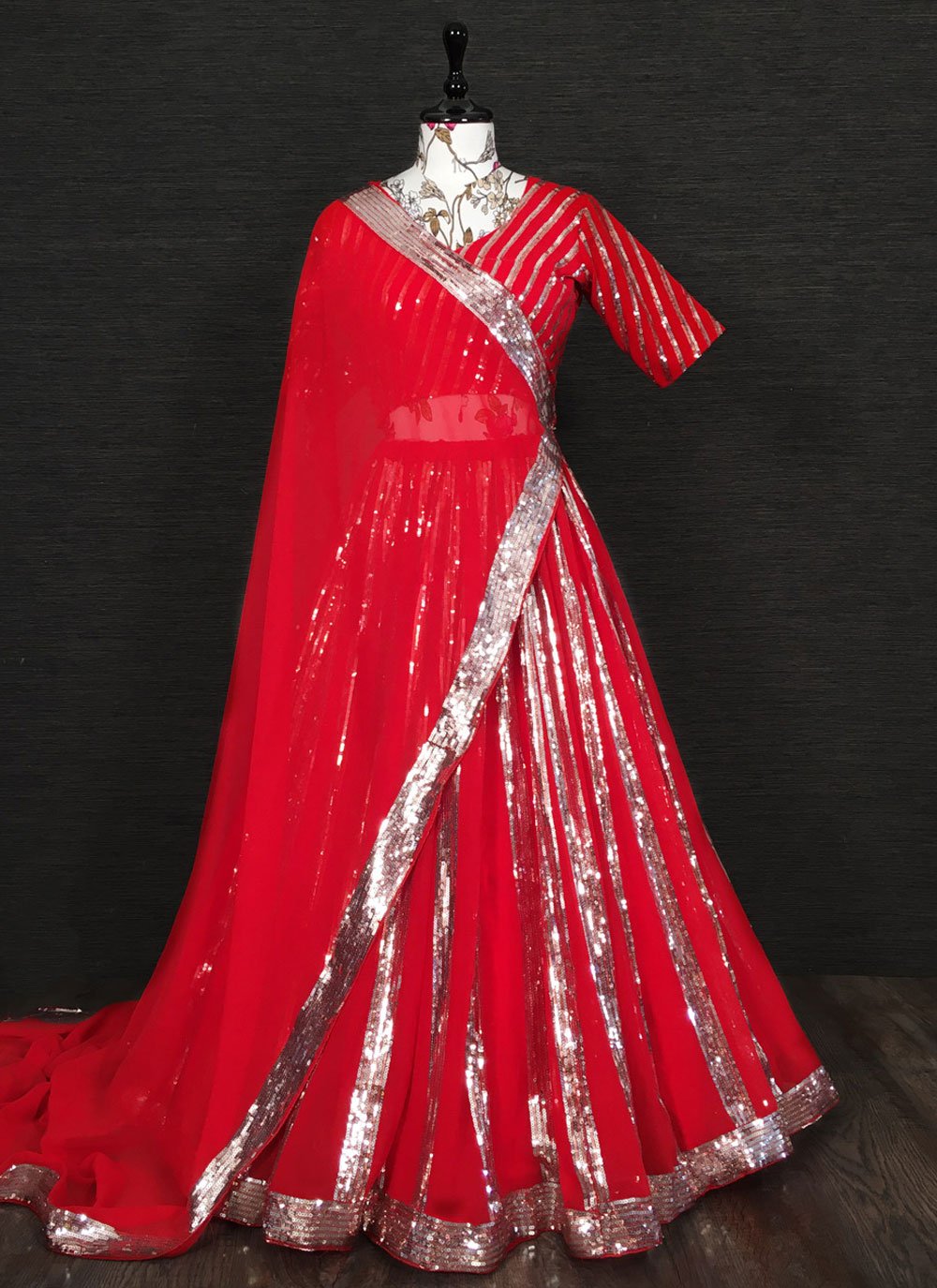 Lehenga Choli Georgette Red Embroidered Lehenga Choli