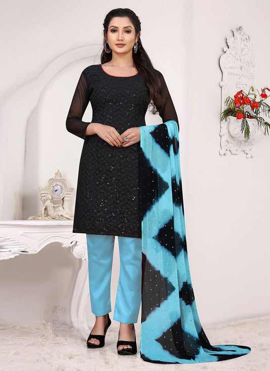 Salwar Suit Georgette Blue Embroidered Salwar Kameez